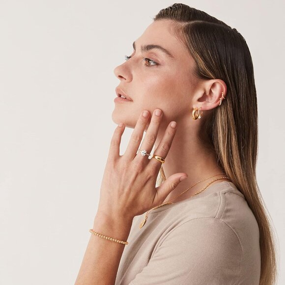 14K Gold Plated Chunky Dome Ring |Puffy Dome Stackable Rings | Chunky Signet Rin - Picture 3 of 6